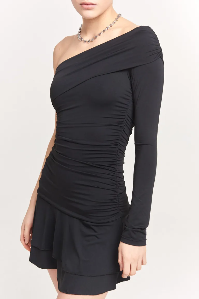 Vestido de un solo hombro de microfibra con frunce en la cintura de 47 Street en Vestidos para argentina