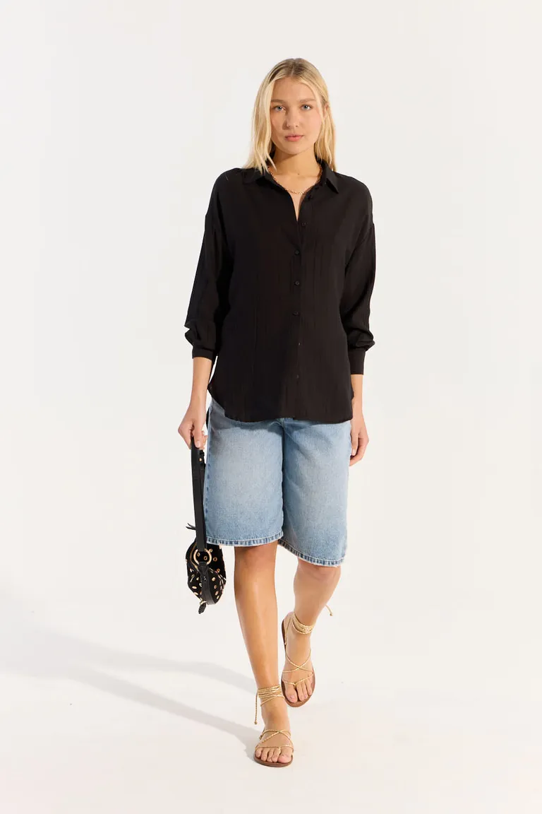 Camisa holgada y texturizada en negro para mujer de Portsaid en Camisas para argentina