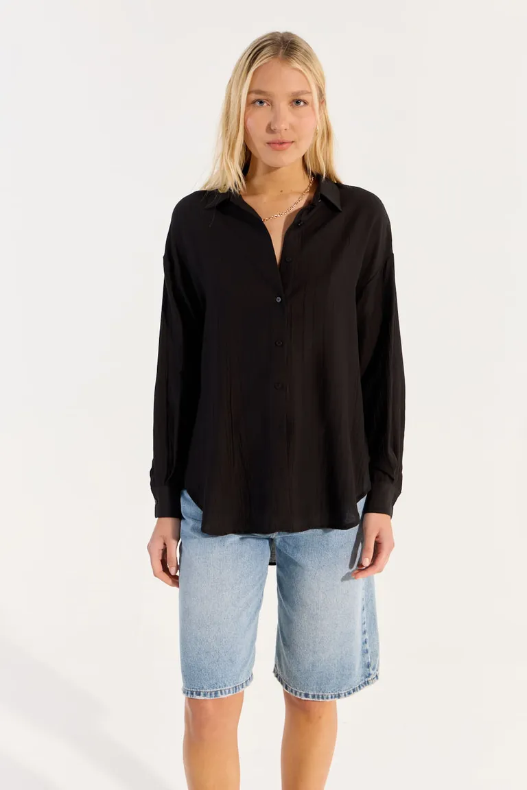 Camisa holgada y texturizada en negro para mujer de Portsaid en Camisas para argentina