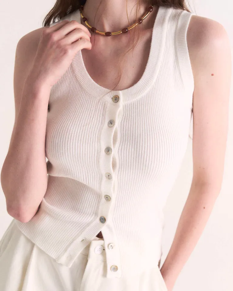 Top marrón con cuello en V y botones delanteros para mujer de Sky en Tops para argentina