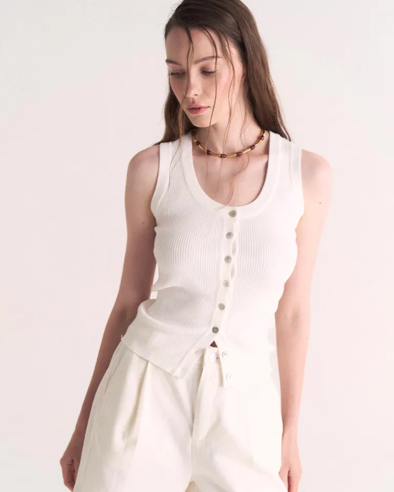 Top marrón con cuello en V y botones delanteros para mujer de Sky en Tops para argentina