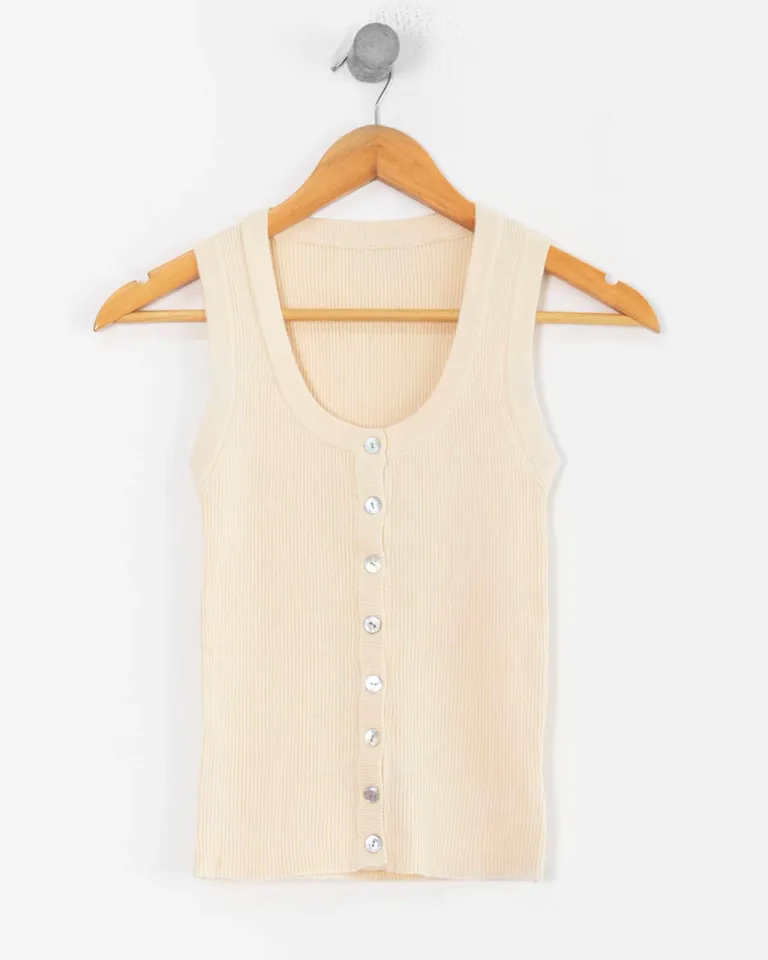 Top marrón con cuello en V y botones delanteros para mujer de Sky en Tops para argentina