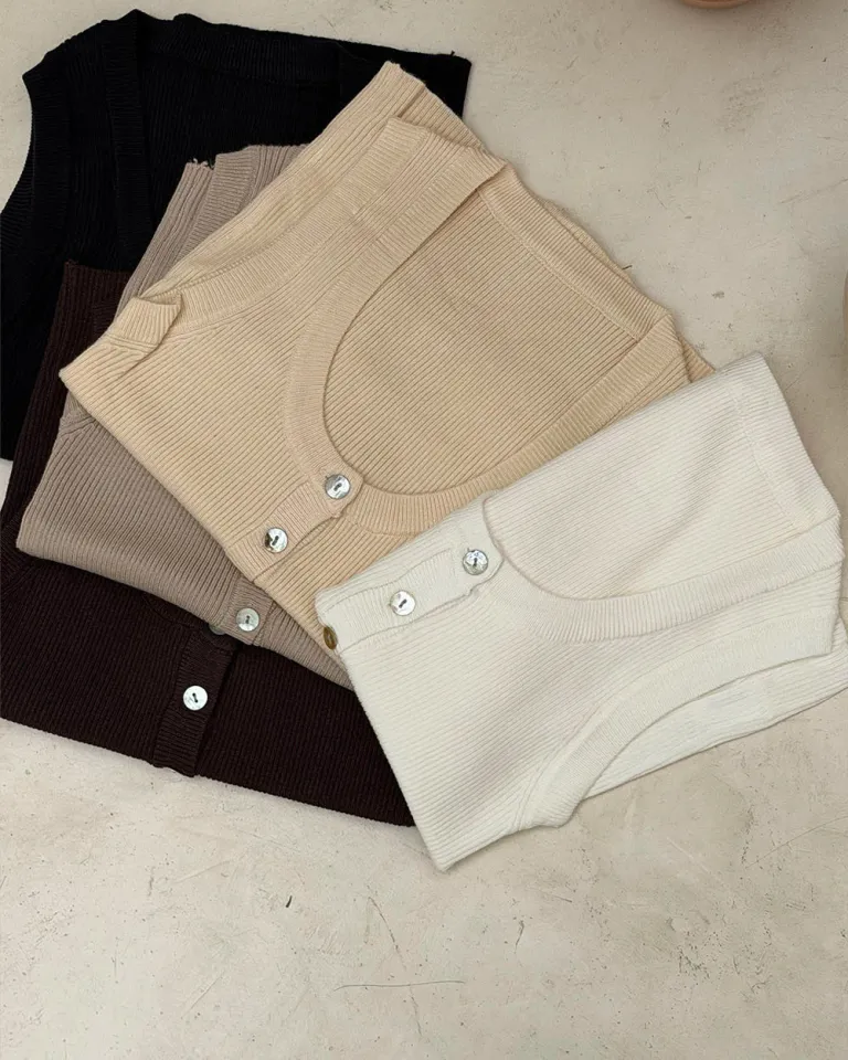 Top marrón con cuello en V y botones delanteros para mujer de Sky en Tops para argentina