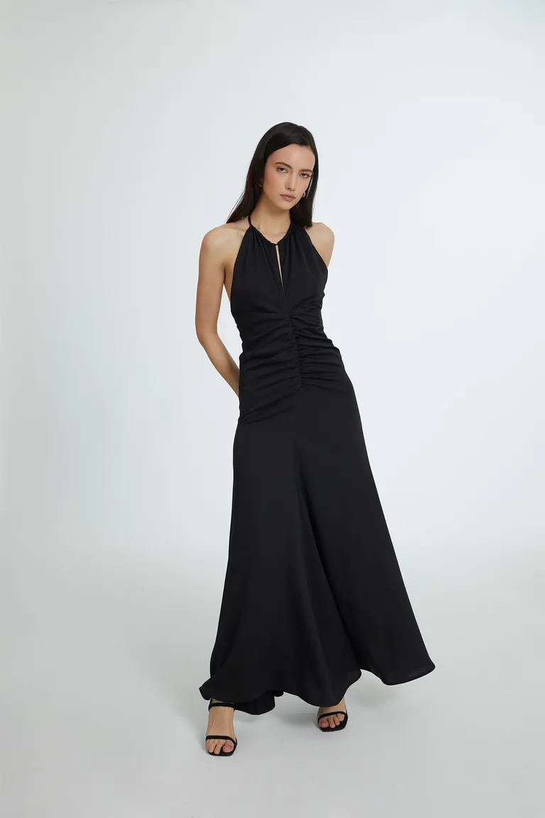 Vestido largo negro con escote halter y cierre lateral para mujer de Naíma en Vestidos para argentina