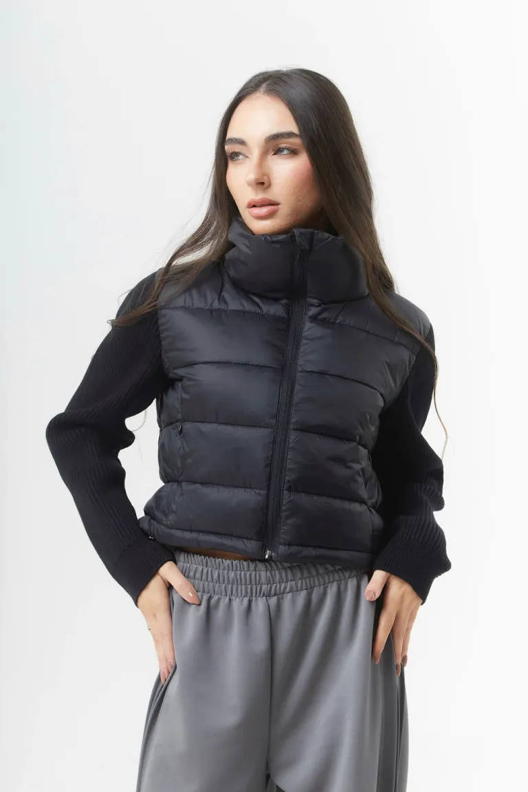 Campera puffer corta y entallada con mangas tejidas para mujer de Belle en Chaquetas para argentina