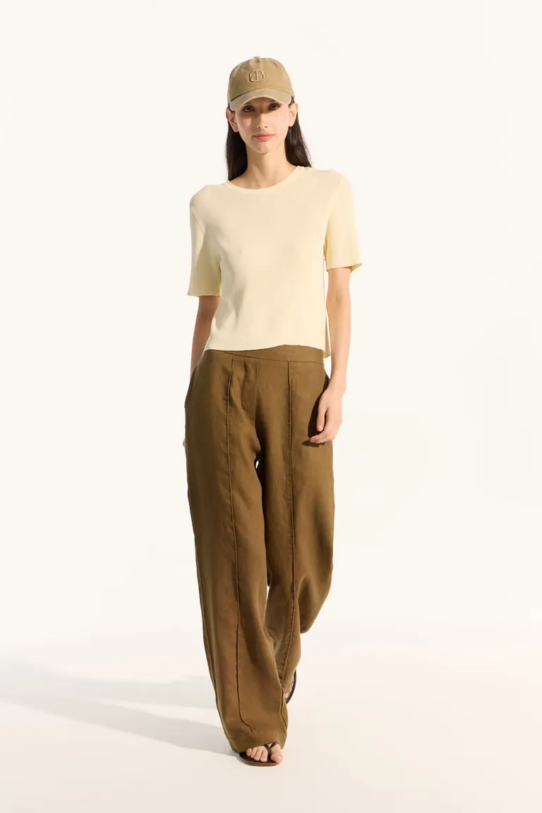 Pantalón de lino de corte recto con detalles relajados y prácticos de Portsaid en Pantalones para argentina