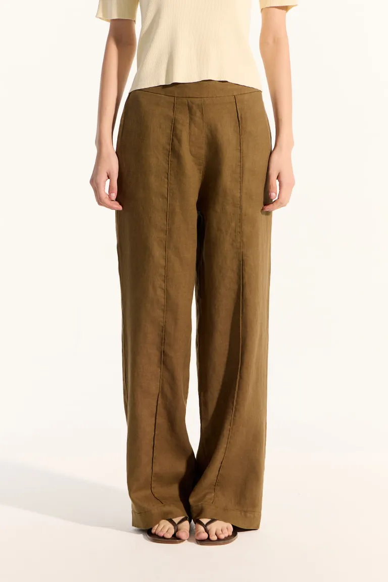 Pantalón de lino de corte recto con detalles relajados y prácticos de Portsaid en Pantalones para argentina