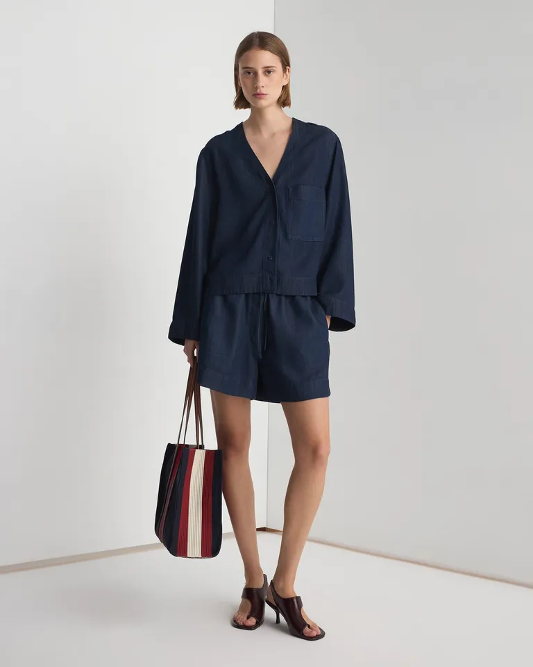 Shorts azul oversize de tela suave con bolsillos de Prüne en Shorts para argentina