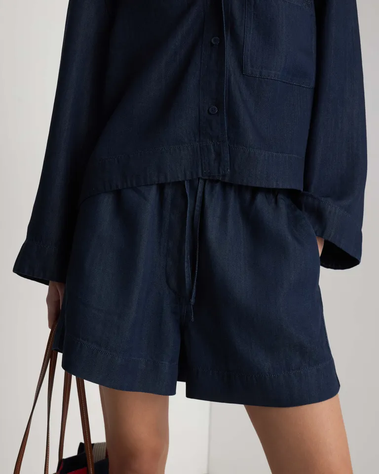 Shorts azul oversize de tela suave con bolsillos de Prüne en Shorts para argentina