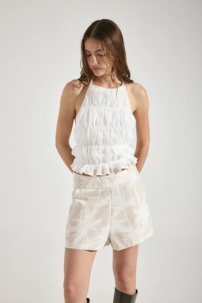 Top fruncido con cuello americano y lazos ajustables en espalda y cuello de Audaz en Tops para argentina