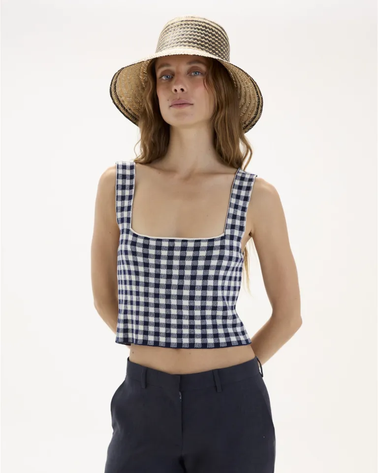 Top tejido en jaquard con diseño de cuadriculado blanco y negro de Blue Sheep en Tops para argentina