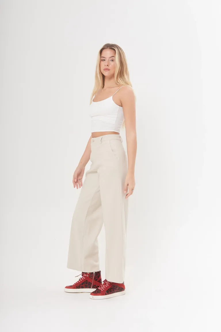 Pantalón recto de paño con alforzas en la cintura para mujer de Belle en Pantalones para argentina