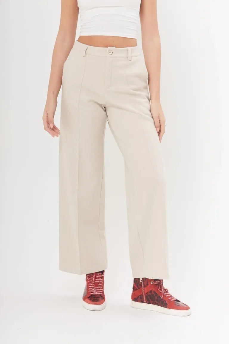 Pantalón recto de paño con alforzas en la cintura para mujer de Belle en Pantalones para argentina