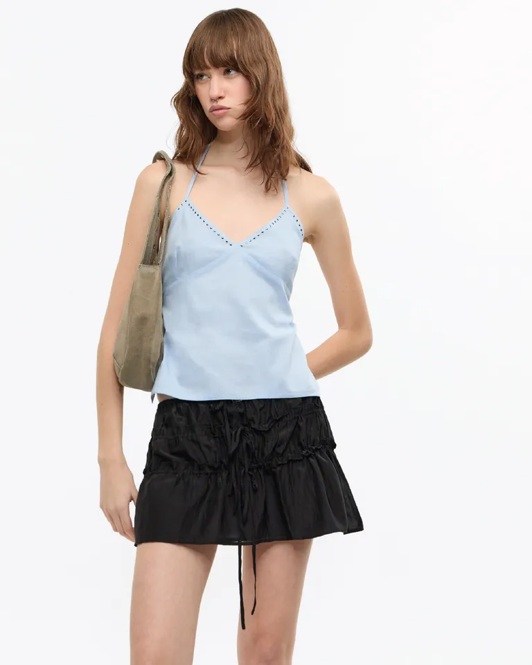 Minifalda elegante de algodón y seda con ajuste y jaretas horizontales de Ay Not Dead en Faldas para argentina