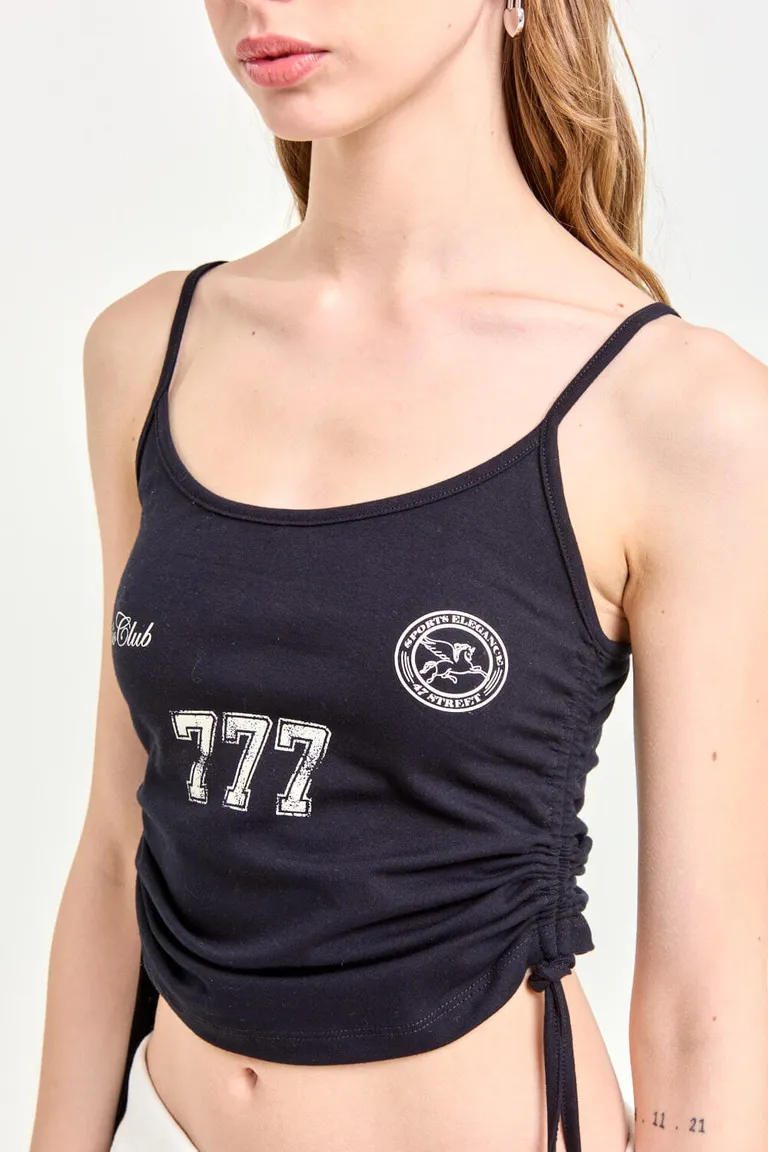 Musculosa negra de algodón con estampa y detalles de ajuste lateral de 47 Street en Remeras para argentina