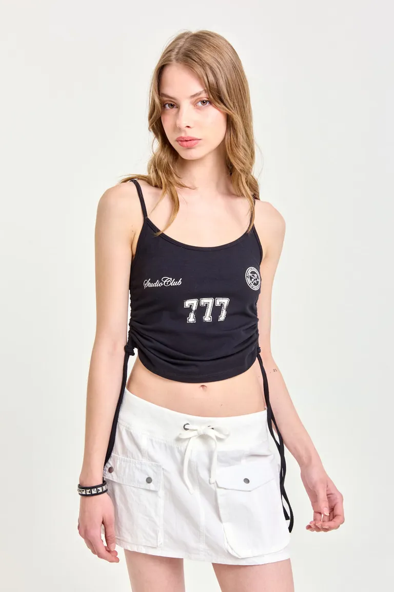 Musculosa negra de algodón con estampa y detalles de ajuste lateral de 47 Street en Remeras para argentina