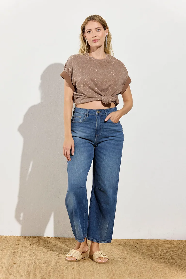 Remera oversize beige con detalles en strass de Indiastyle en Remeras para argentina