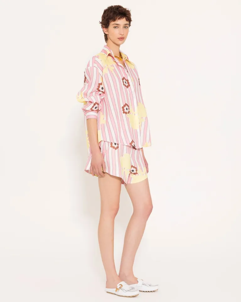 Camisa de lino con estampado de rayas y flores para mujer de Jazmin Chebar en Camisas para argentina