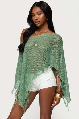 Poncho tejido con flecos lentejuelas de Edikted en Capas y Ponchos para argentina