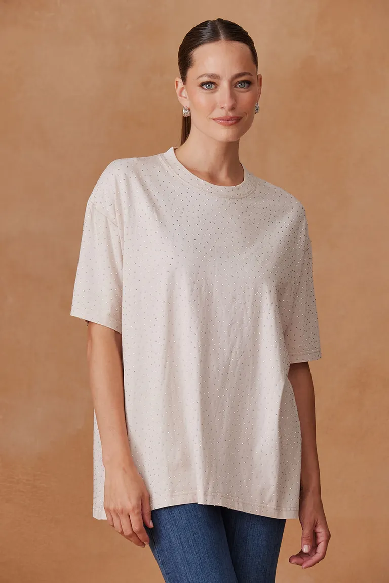 Remera oversize de algodón con destellos de strass de Indiastyle en Remeras para argentina