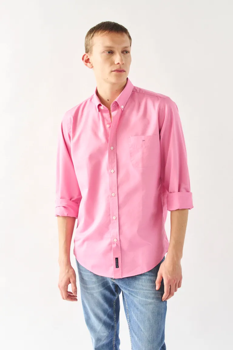 Camisa rosa de manga larga con cuello americano para hombre de Bensimon en Camisas para argentina