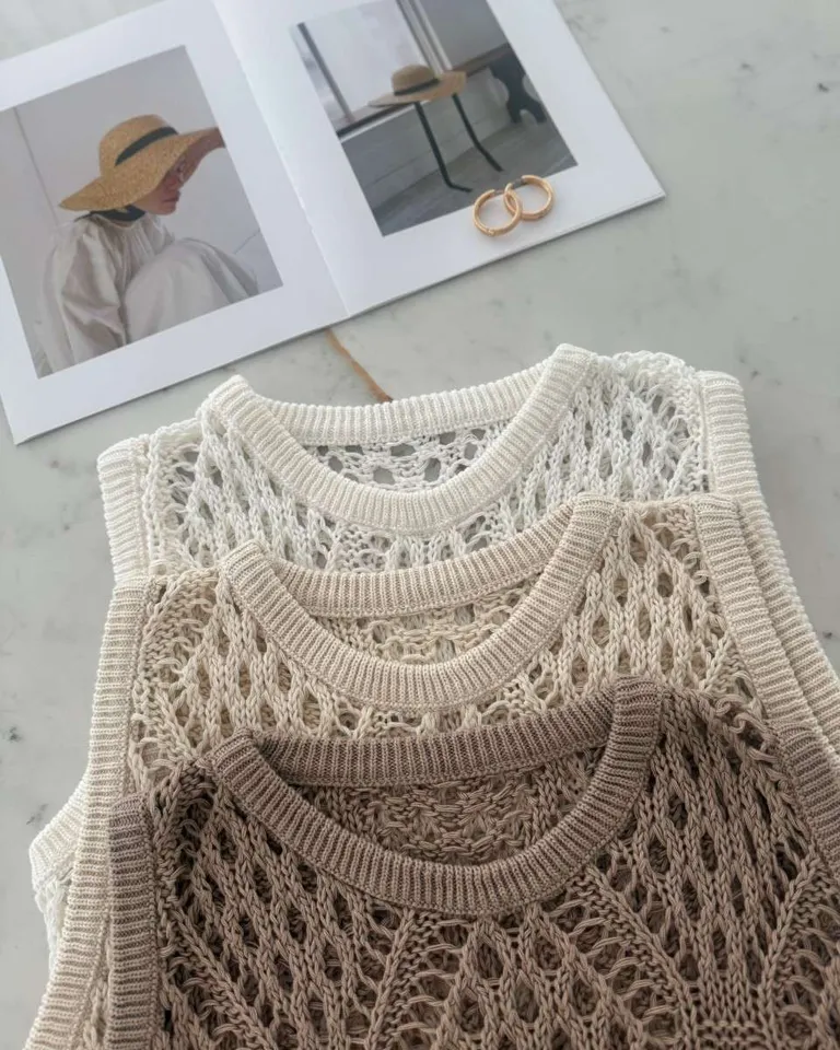 Musculosa de hilo de algodón con trama de rombos calados de Hesed en Tops para argentina