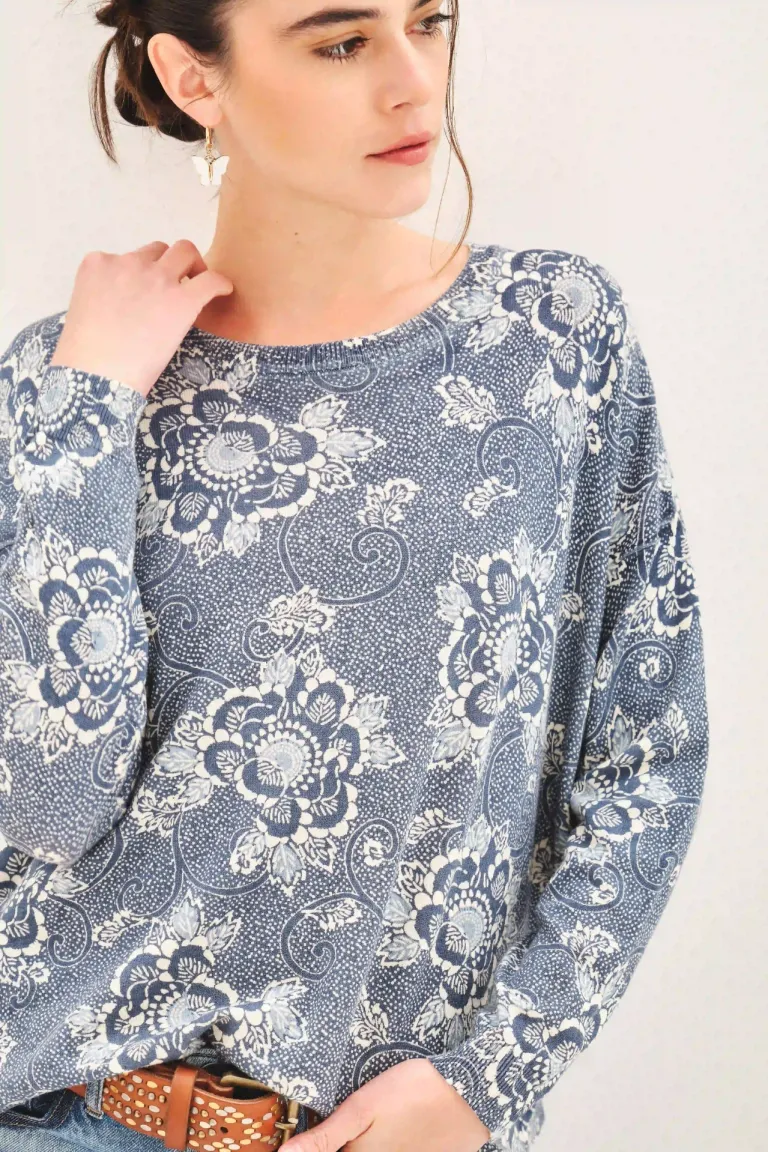 Sweater de punto con diseño floral en tonos grises para mujer de Rapsodia en Buzos y Sweaters para argentina