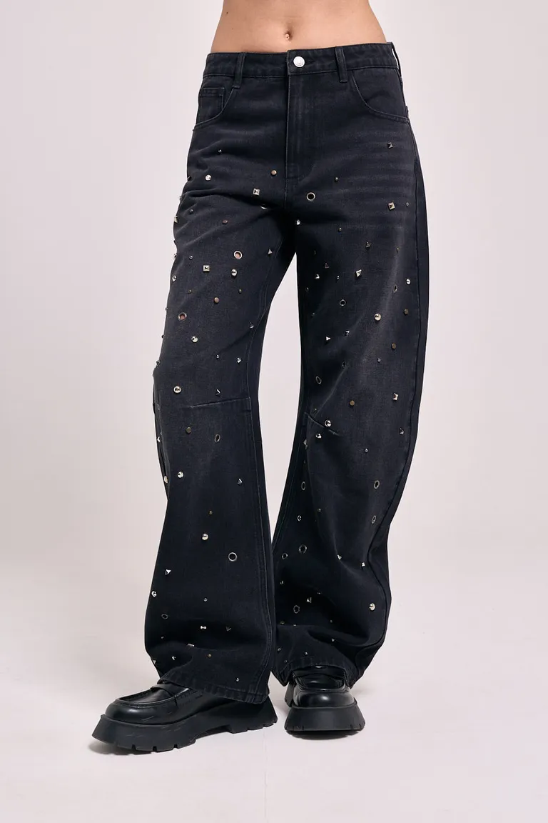 Pantalón de corte relajado con apliques brillantes y diseño de cinco bolsillos de tiro alto de 47 Street en Pantalones para argentina