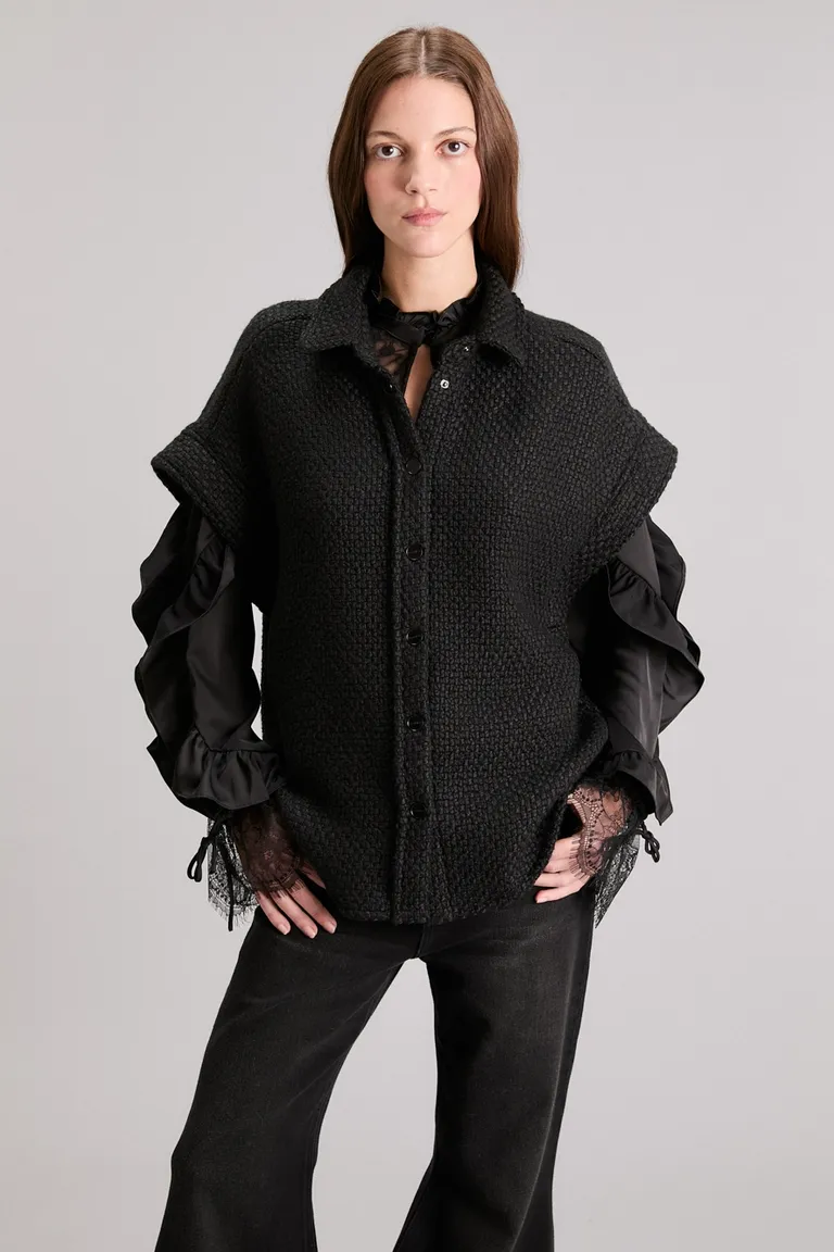 Chaleco oversize de lana con estampado de espiga diagonal y cierre de broches metálicos de Kosiuko en Chalecos para argentina
