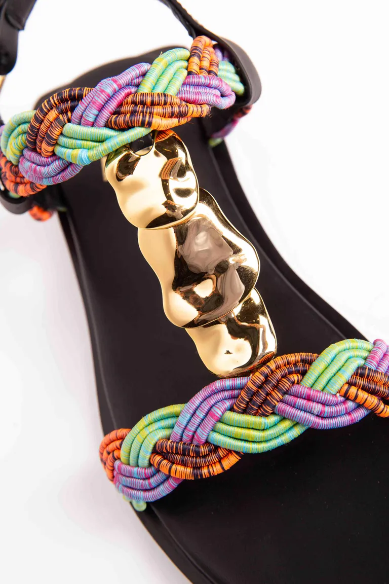 Sandalia t-bar de rafia trenzada en acabado dorado, altura de 1,5 cm de Mishka en Sandalias para argentina