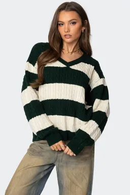 Sweater rayado trenzado oversize de Edikted en Buzos y Sweaters para argentina