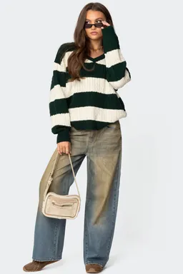 Sweater rayado trenzado oversize de Edikted en Buzos y Sweaters para argentina