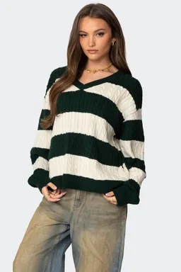 Sweater rayado trenzado oversize de Edikted en Buzos y Sweaters para argentina