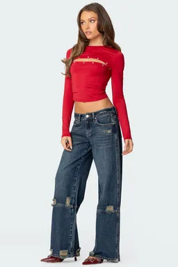 Jeans slitted tiro bajo rotos de Edikted en Pantalones para argentina
