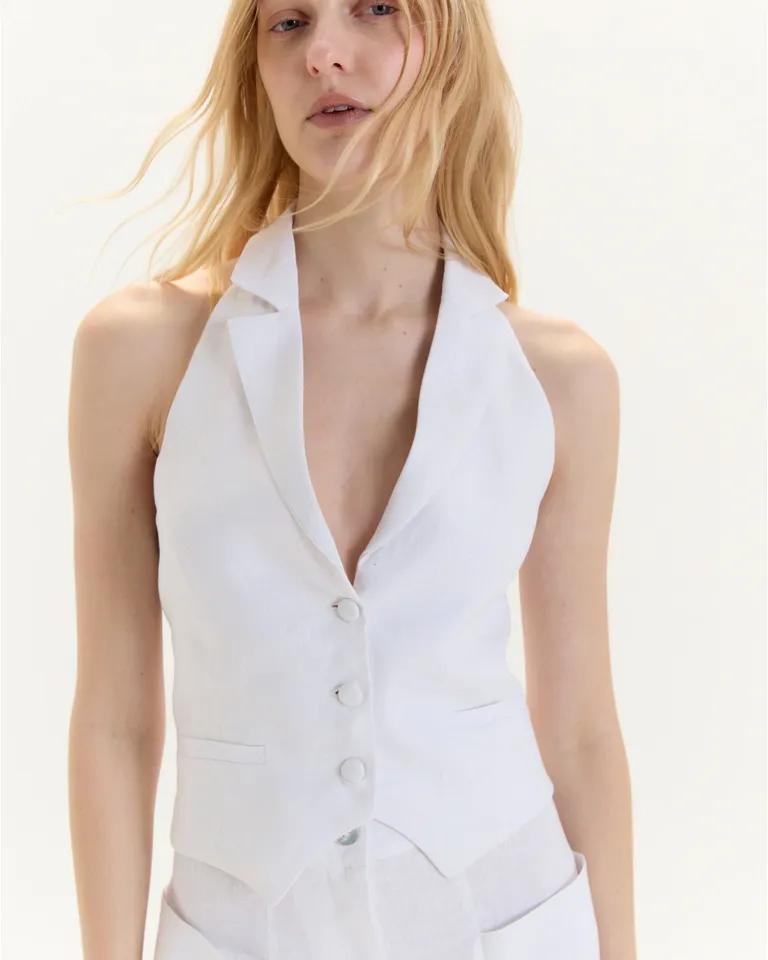 Chaleco de Lino Blanco con Estructura en la Espalda y Ajuste Personalizado de Blue Sheep en Chalecos para argentina