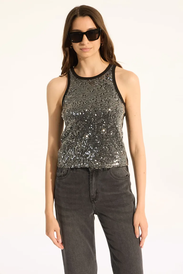 Musculosa con lentejuelas transparentes, un toque de elegancia para tu look de Portsaid en Tops para argentina