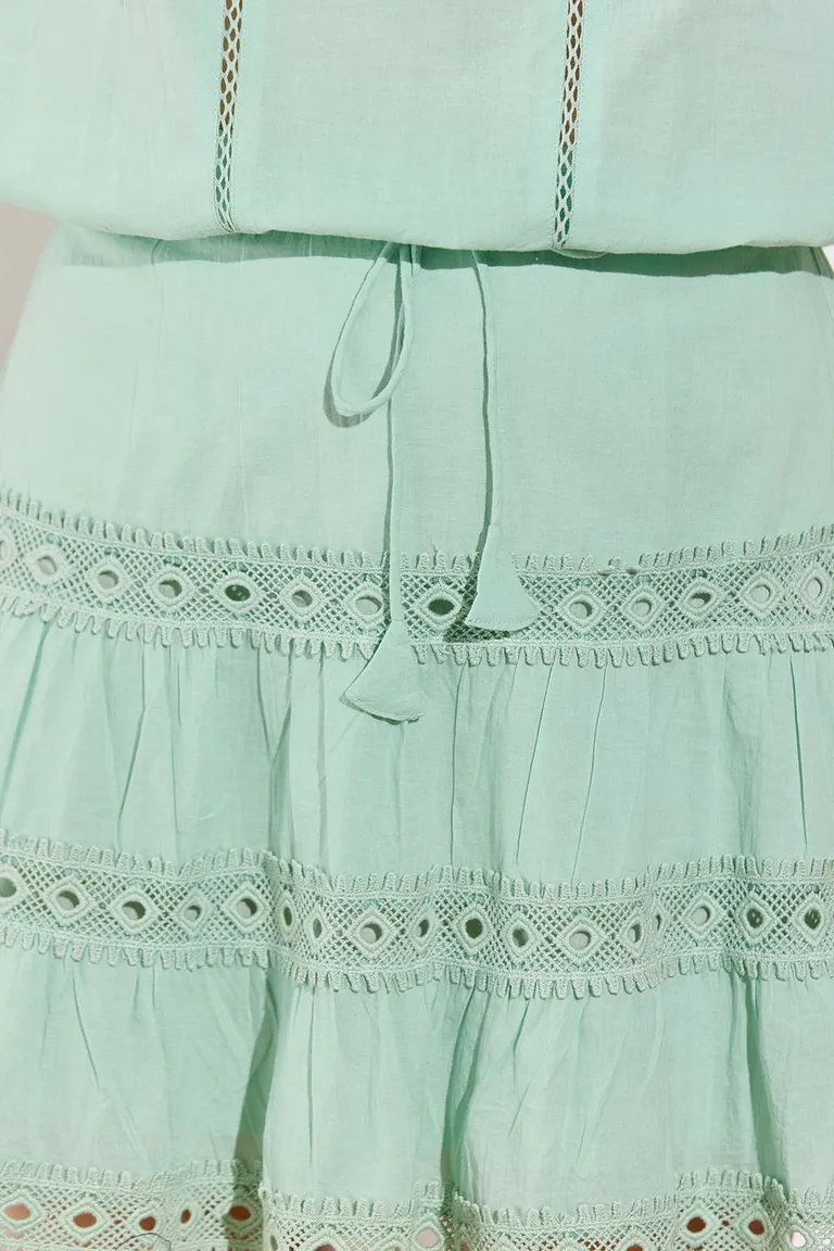 Vestido verde sin mangas con cuello mao y frunces en la falda de Indiastyle en Vestidos para argentina
