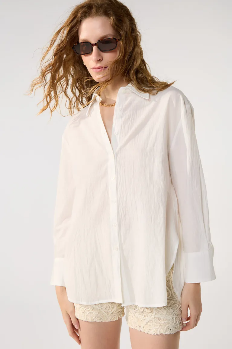 Camisa de gasa de algodón con manga larga y cierre frontal de Cuesta Blanca en Camisas para argentina