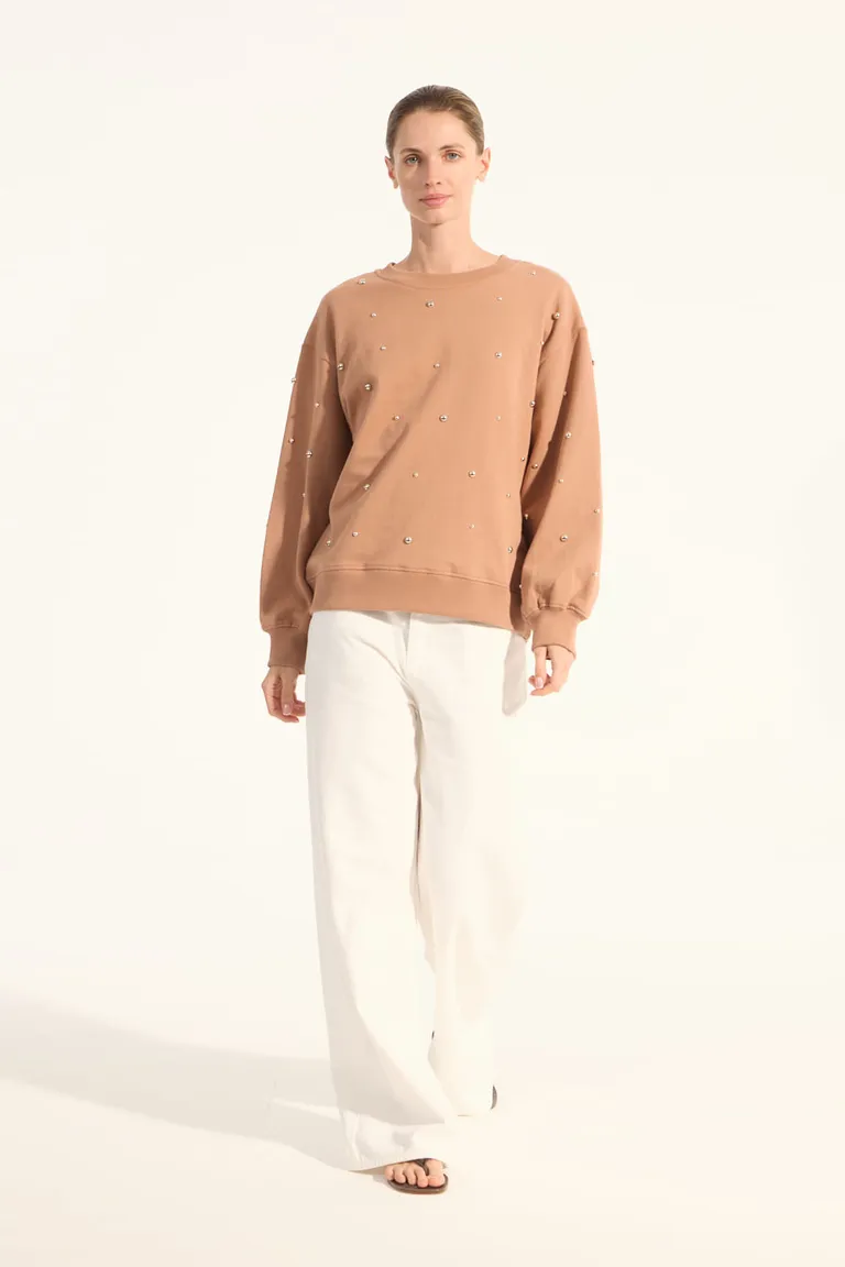 Buzo de Algodón con Borlas Metálicas en Tono Marrón de Portsaid en Buzos y Sweaters para argentina