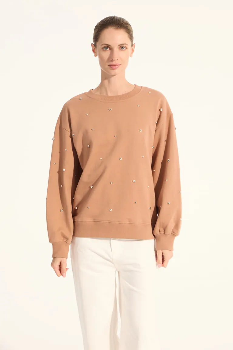 Buzo de Algodón con Borlas Metálicas en Tono Marrón de Portsaid en Buzos y Sweaters para argentina