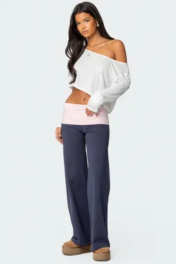 Pantalón pierna ancha doblez contraste de Edikted en Pantalones para argentina