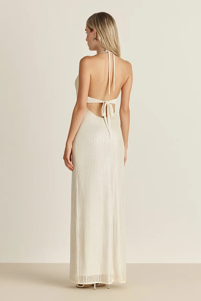 Vestido de gasa y género de punto con detalles foil y escote pronunciado de Tucci en Vestidos para argentina