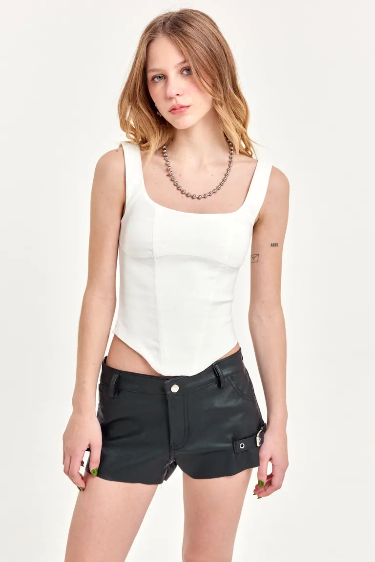 Top de bengalina blanco con escote cuadrado y recortes de entalle para mujer de 47 Street en Tops para argentina