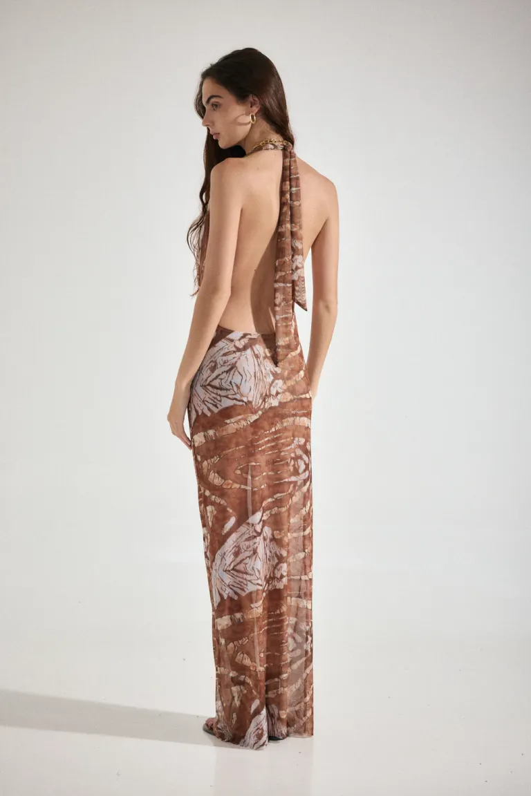 Vestido largo estampado con escote ajustable y espalda descubierta de Audaz en Vestidos para argentina