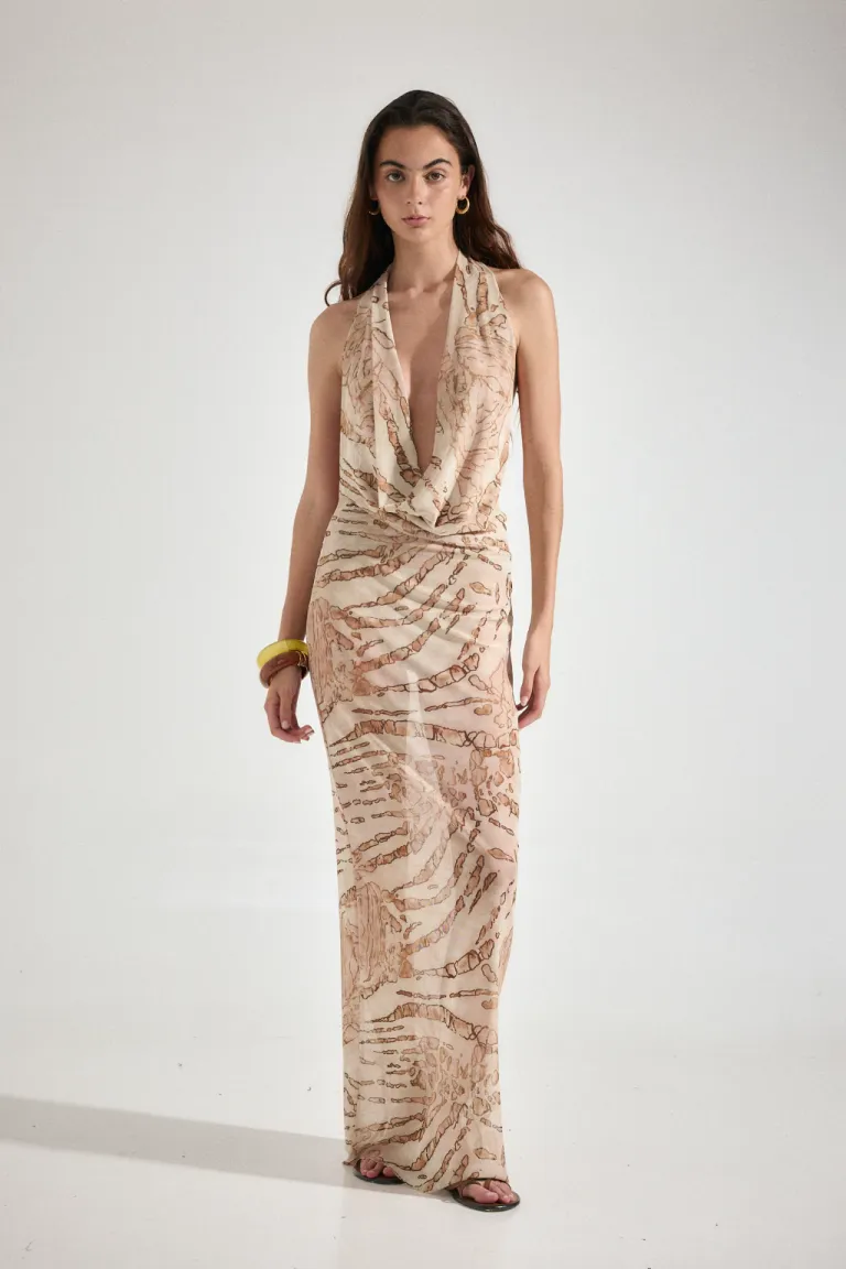 Vestido largo estampado con escote ajustable y espalda descubierta de Audaz en Vestidos para argentina