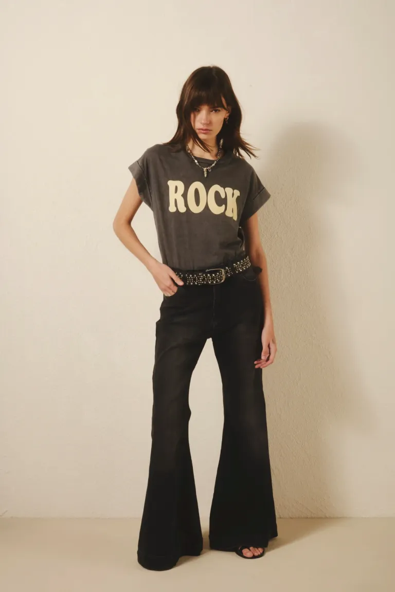 Pantalones acampanados negros de tiro medio y estilo retro de Rapsodia en Pantalones para argentina