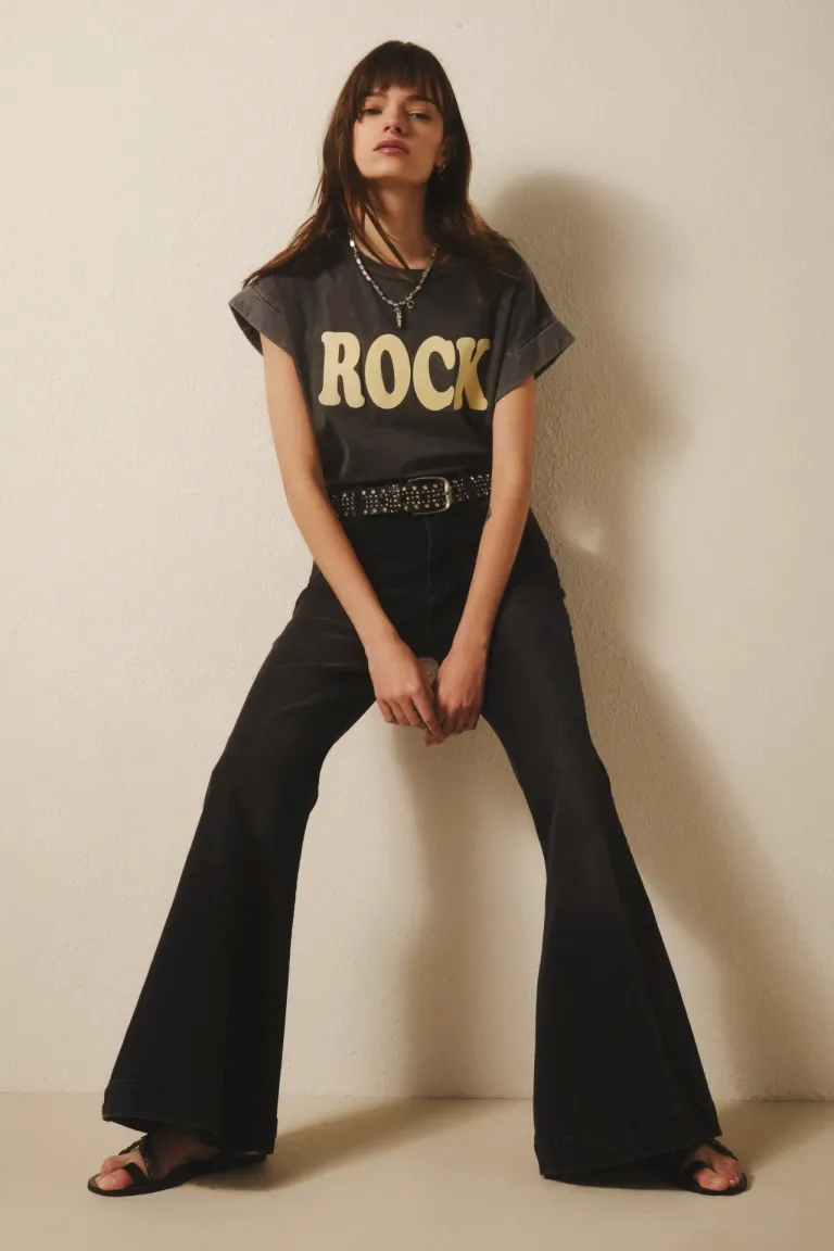 Pantalones acampanados negros de tiro medio y estilo retro de Rapsodia en Pantalones para argentina