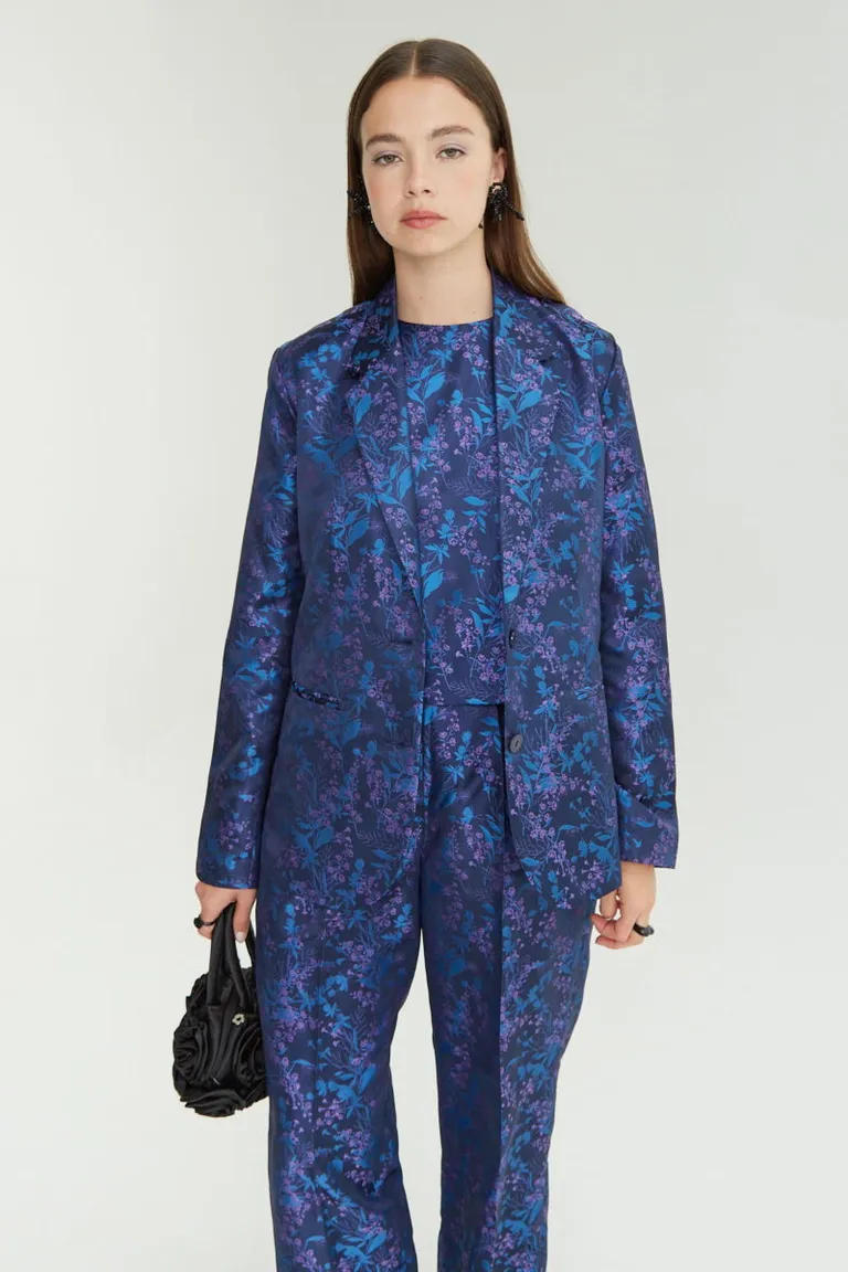 Saco sastrero recto con diseño jacquard floral y solapas clásicas de Las Pepas en Blazers para argentina