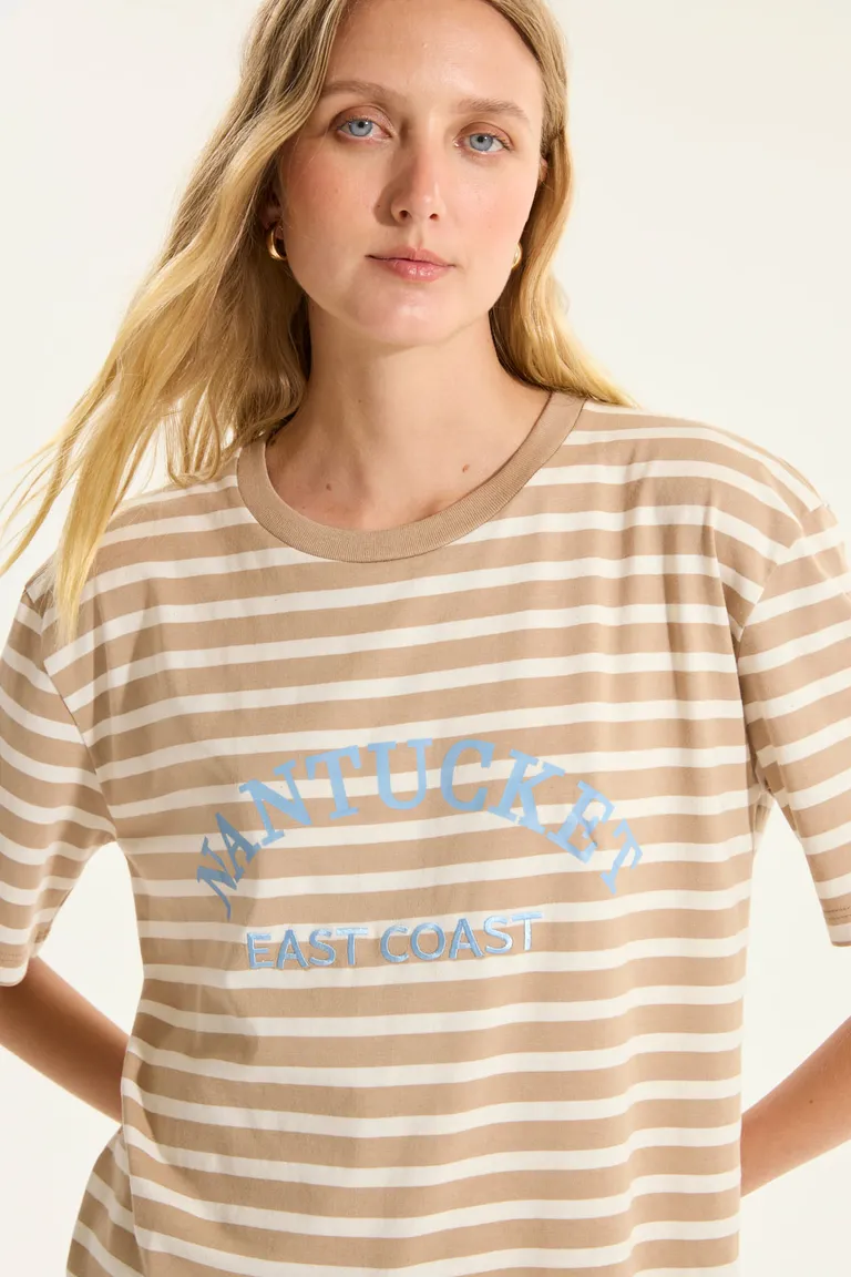 Remera rayada con estampa y bordado para mujer de Portsaid en Remeras para argentina