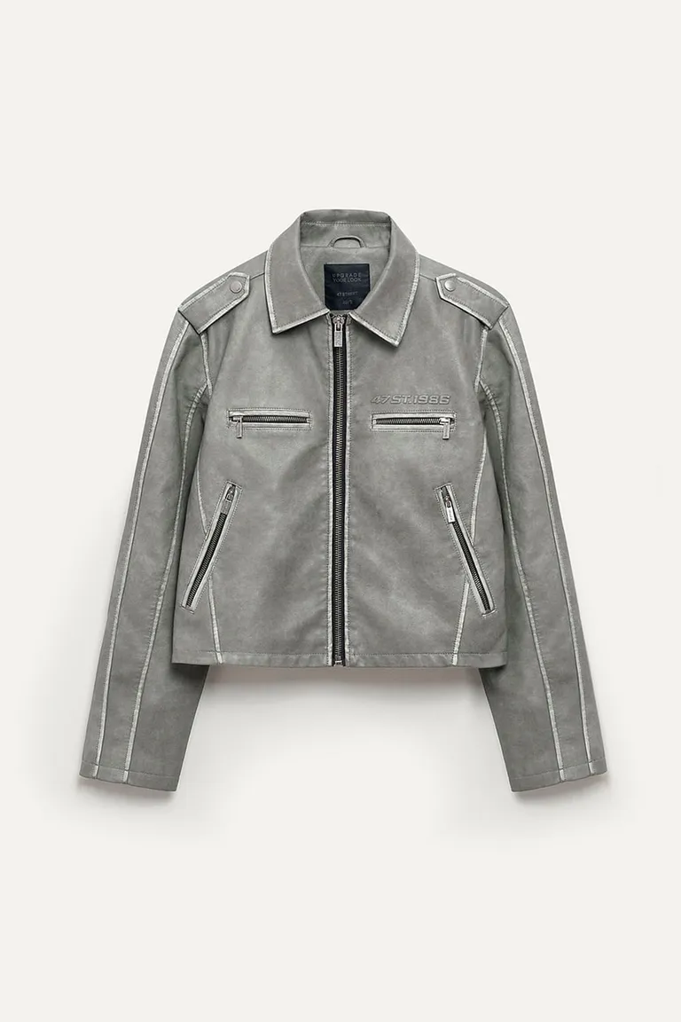 Campera de efecto piel lavada con detalles desgastados y bolsillos con cierres de 47 Street en Chaquetas para argentina